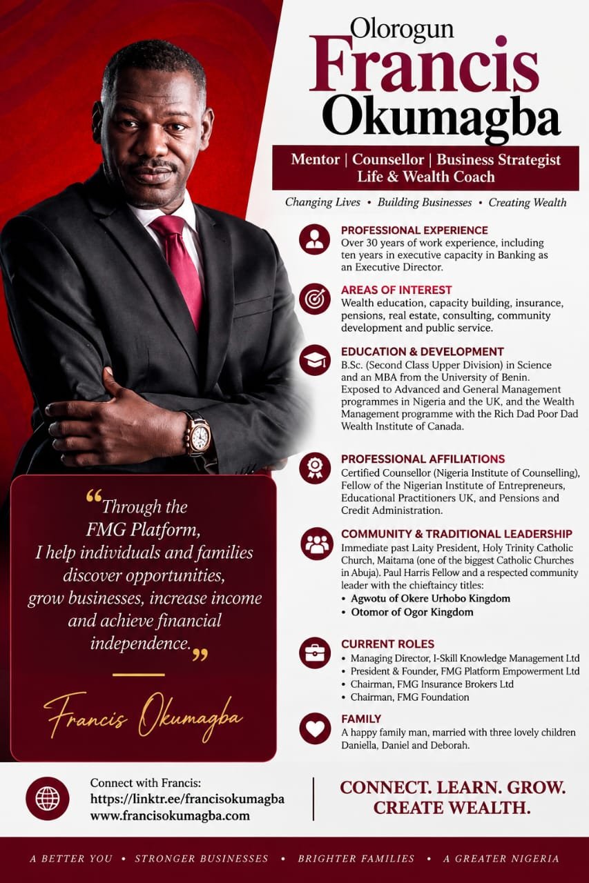 FRANCIS OKUMAGBA: MINDSET REORIENTATION CAN HELP REDUCE POVERTY, UNEMPLOYMENT AND CRIME IN NIGERIA